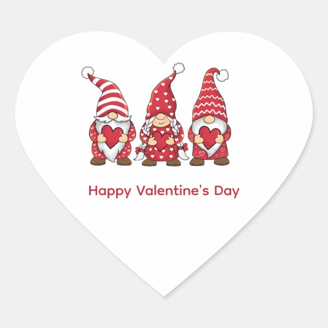 Red Gnomes with Hearts Personalised Valentine Day  Heart Sticker (Front)