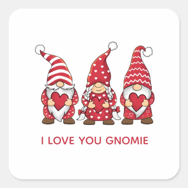 Red Gnomes with Hearts Personalised Valentine Day  Square Sticker (Front)