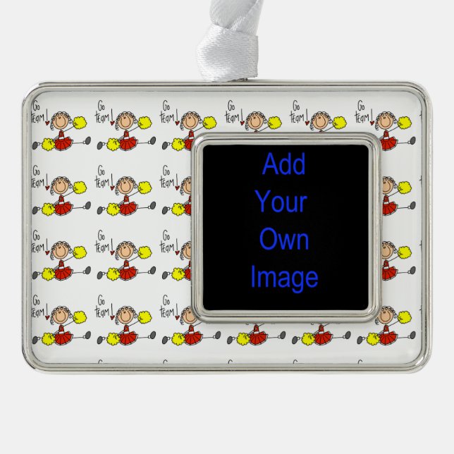 Red Go Team Cheerleader Silver Plated Framed Ornament (Front)