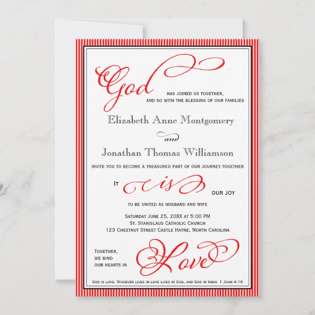 Red God is Love Christian Wedding Invitation (Front)