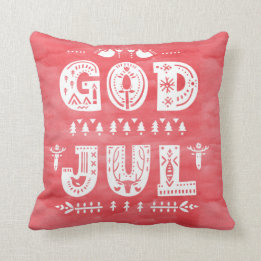 Red God Jul Swedish Christmas Scandi Style Script Cushion