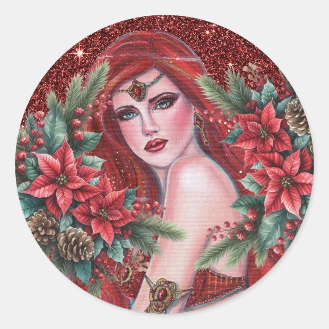 Red goddess Christmas  Classic Round Sticker (Front)