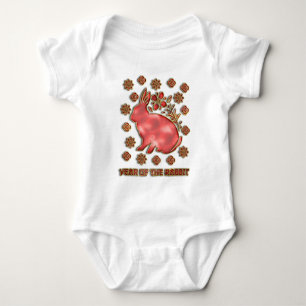 Red Gold 2023 Rabbit Lunar Chinese New Year Baby Bodysuit