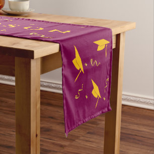 Red Gold 2025 Graduation Congratulations Party Short Table Runner