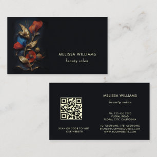 Red Gold 3 D Flowers Black Business Card