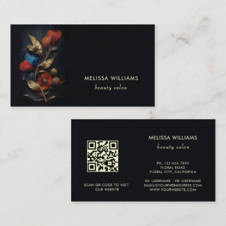 Red Gold 3 D Flowers Black Business Card