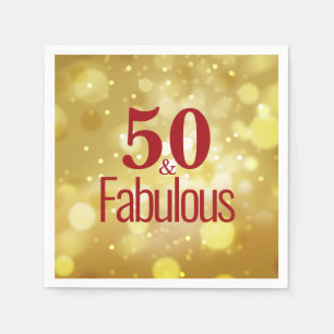 Red Gold 50 & Fabulous Birthday Party Paper Napkin