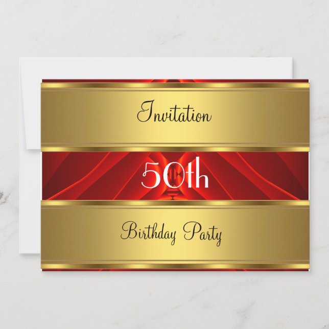 Red Gold 50th Birthday Party Invitation (Front)
