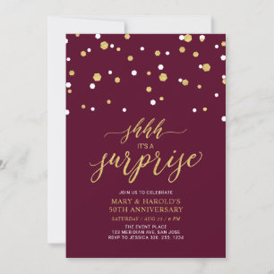 Red & Gold 50th Surprise Wedding Anniversary Invitation