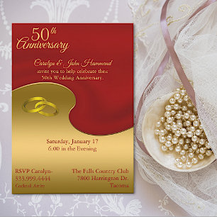 Red & Gold 50th Wedding Anniversary Invitation