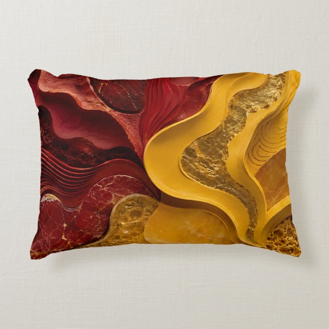 Red Gold Abstract Bold Fire Art Gift Decorative Cushion (Front)