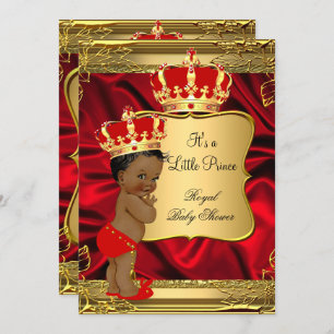 Red Gold African American Prince Baby Shower Invitation