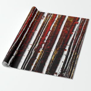 Red Gold and Black Birch Trees Wrapping Paper