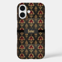 Red Gold and Black Gothic Damask