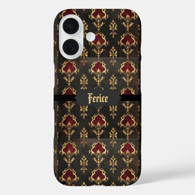 Red Gold and Black Gothic Damask Case-Mate iPhone Case (Back)