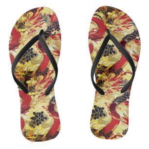 Red, Gold and Black Japanese Dragon Pattern Jandals
