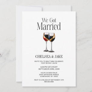 Red Gold and Blue Wine Glasses Wedding After Party Invitation