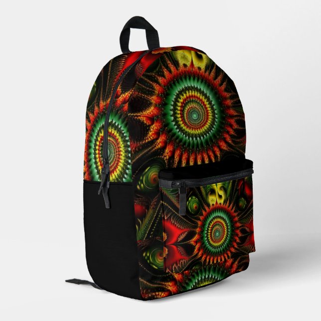 Red, Gold and Green in Abstract Printed Backpack (Back Corner Left)