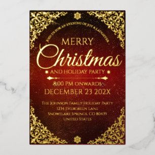 Red Gold and Velvet Elegant Christmas Invitaiton
