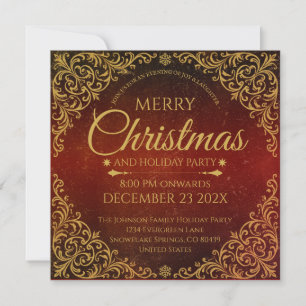 Red Gold and Velvet Elegant Christmas Invitation