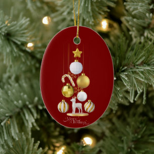 Red, Gold and White Christmas Supplies Ceramic Tree Decoration
