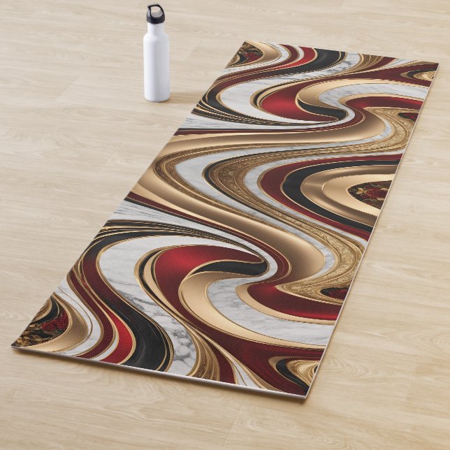 Red Gold and White Marble Swirls Yoga Mat (In Situ)