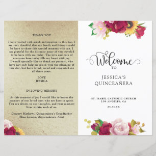 Red Gold and Yellow Floral Quinceanera Program