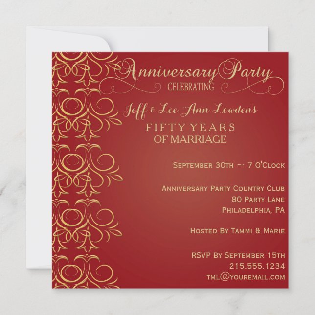 Red & Gold Anniversary Party Invitation (Front)