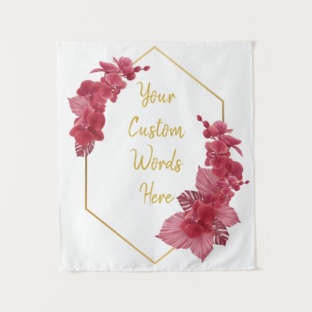 Red & Gold Anniversary Party Photo Booth Backdrop Tapestry (Front)