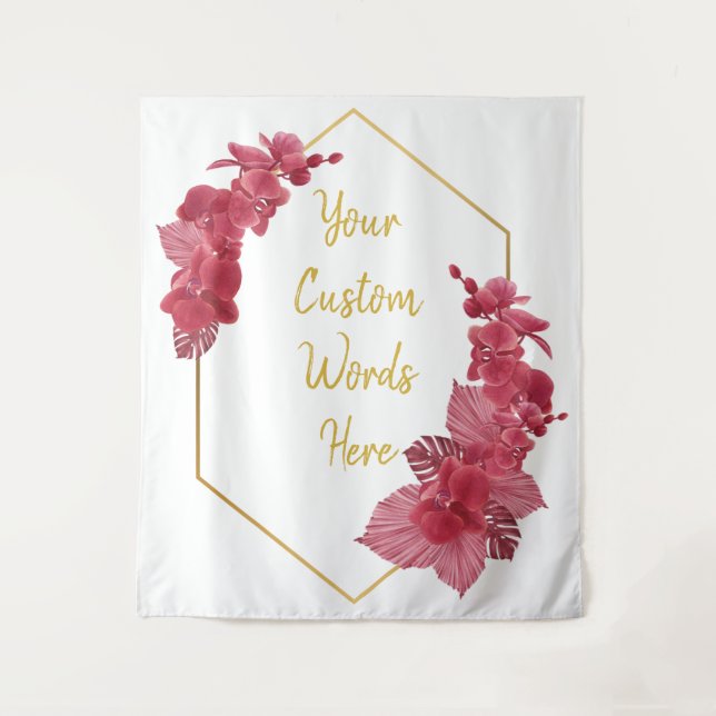 Red & Gold Anniversary Party Photo Booth Backdrop Tapestry (Front)