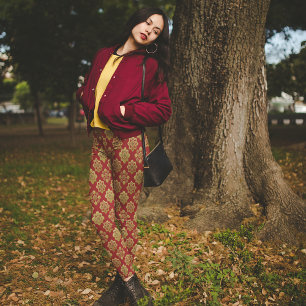 Red Gold Arabesque Christmas Pajama Pants