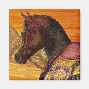 Red & Gold Arabian horse square magnet