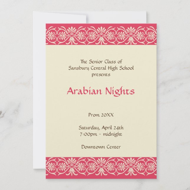 Red gold arabian junior senior prom formal dance invitation (Front)