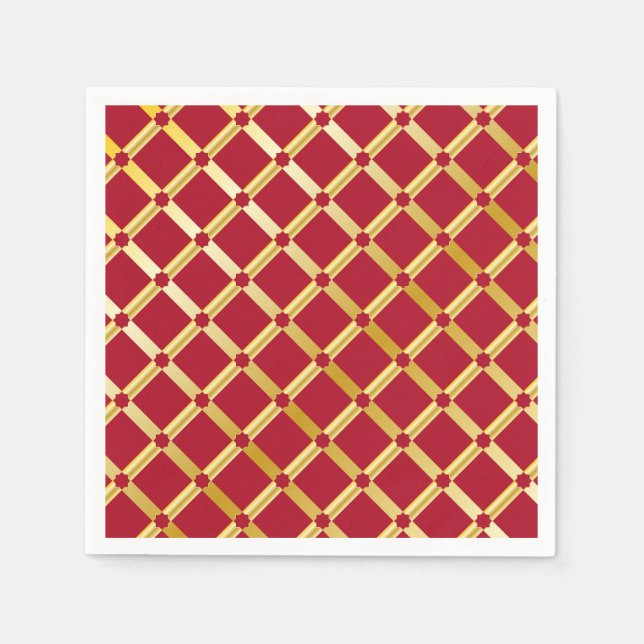Red & Gold Arabic-inspired Paper Napkins (Front)