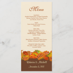 Red gold Autumn leaves Wedding Menu  Rack Card