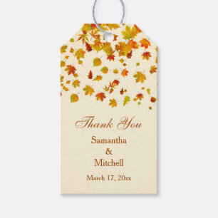 Red & gold autumn maple leaves Wedding Thank you Gift Tags