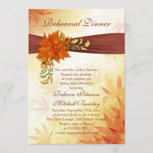 Red & gold Autumnal leaves Rehearsal Dinner Invite