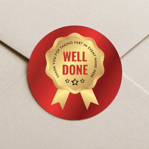 Red & Gold Badge Business Student Event Award Classic Round Sticker