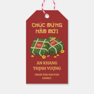 Red & Gold Banh Chung Ochna Vietnamese Tet 2026 Gift Tags