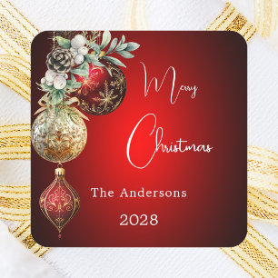 Red gold baubles Christmas Square Sticker
