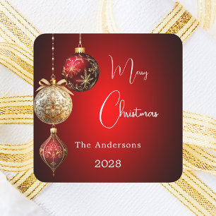Red gold baubles classic Christmas Square Sticker