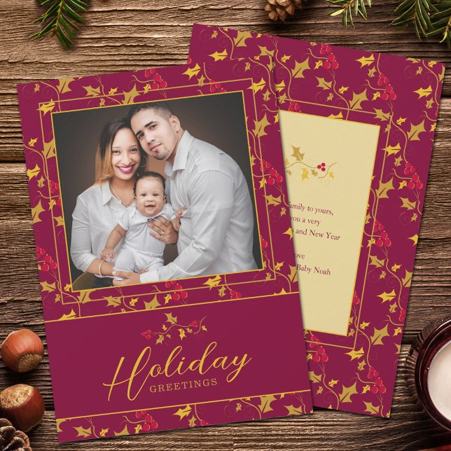 Red gold berries Christmas photo Holiday Card (Creator Uploaded)
