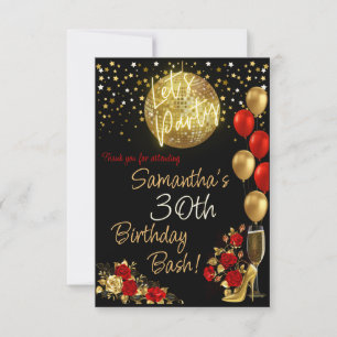 Red & Gold Birthday Poster Thank You Card