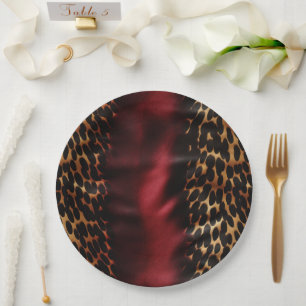Red Gold Black Cowhide Paper Plate