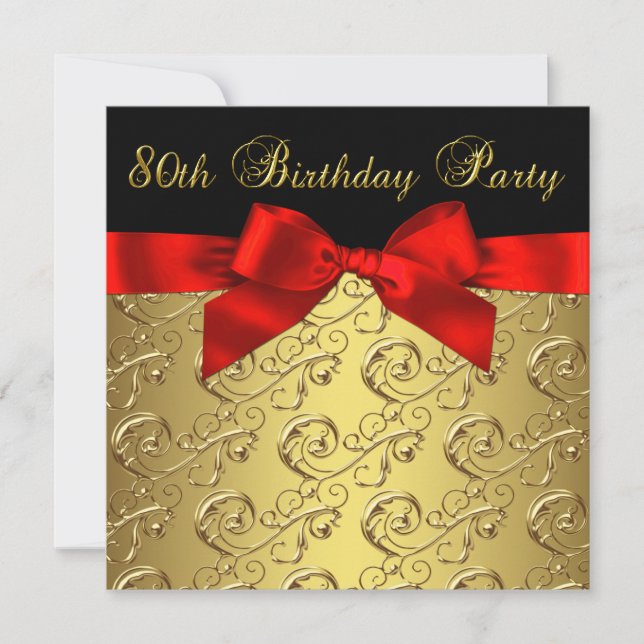 Red Gold Black Damask Womans 80th Birthday Party Invitation (Front)
