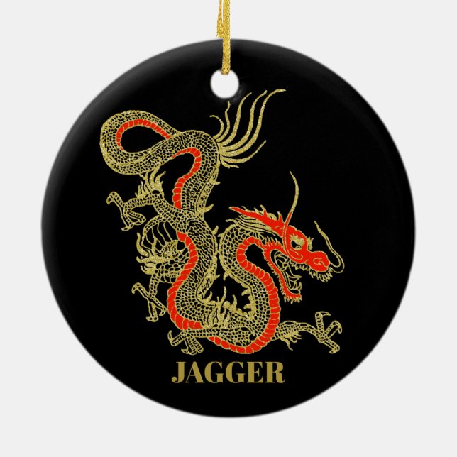 Red Gold Black Fantasy Chinese Dragon Christmas Ceramic Tree Decoration (Back)