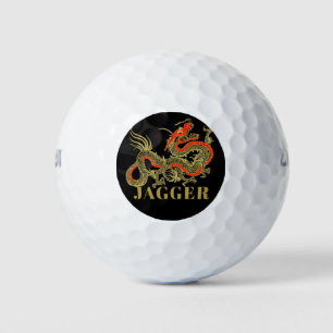 Red Gold Black Fantasy Chinese Dragon Monogram Golf Balls