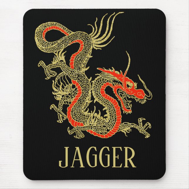 Red Gold Black Fantasy Chinese Dragon Mouse Pad (Front)