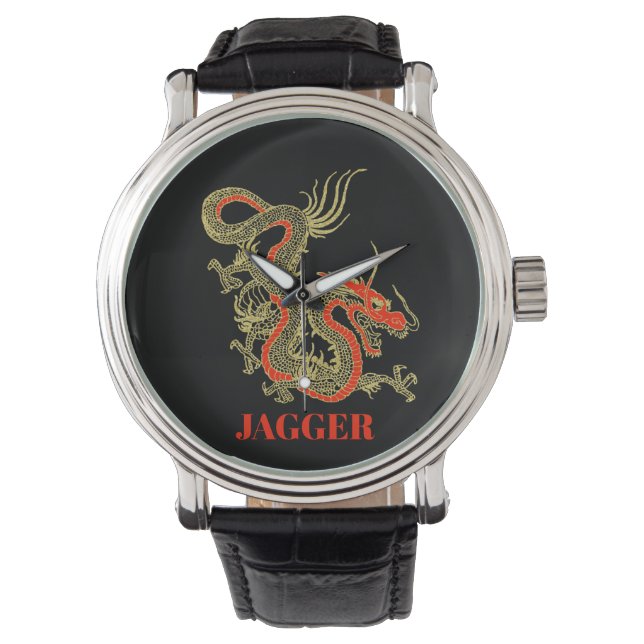 Red Gold Black Fantasy Chinese Dragon Watch (Front)