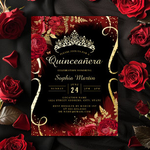 Red Gold Black Floral Scroll Quinceanera 